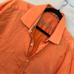 Robert Graham Shirt Mens XL Button Up Long Sleeve Flip Cuff  Embroidered Orange‎